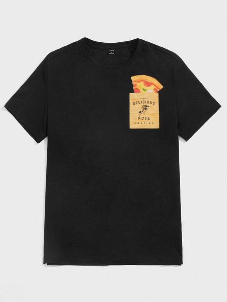 

men drop shoulder pizza & letter graphic tee i7qt#, White;black