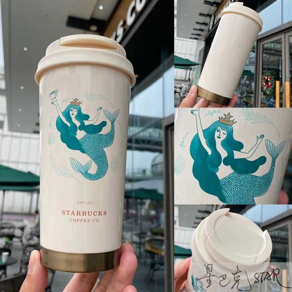 

starbucks cup valentine's day mermaid goddess stainless steel thermos cup simple literary fresh water cup