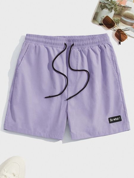 

men slogan patch detail drawstring waist shorts 56zs#, White;black