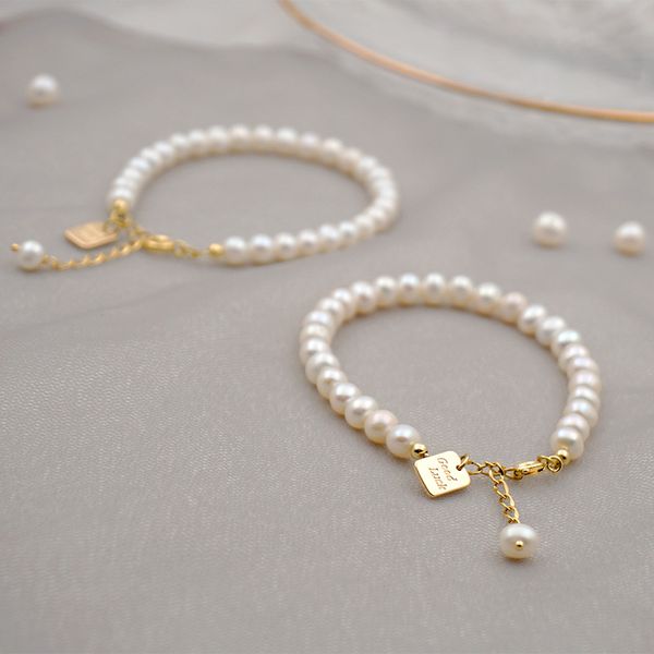 Braccialetto di perle barocche con fili di perline da 5-6 mm per le donne Bracciali con ciondoli in argento sterling 925 con perle d'acqua dolce naturali