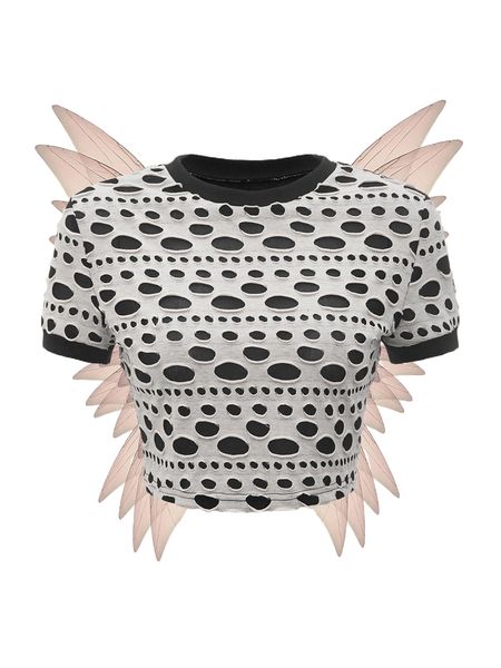 

ripped round neck crop q1v3#, White