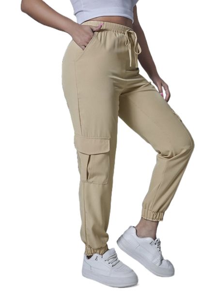 

solid flap pocket tie front pants p1tr#, Black;white
