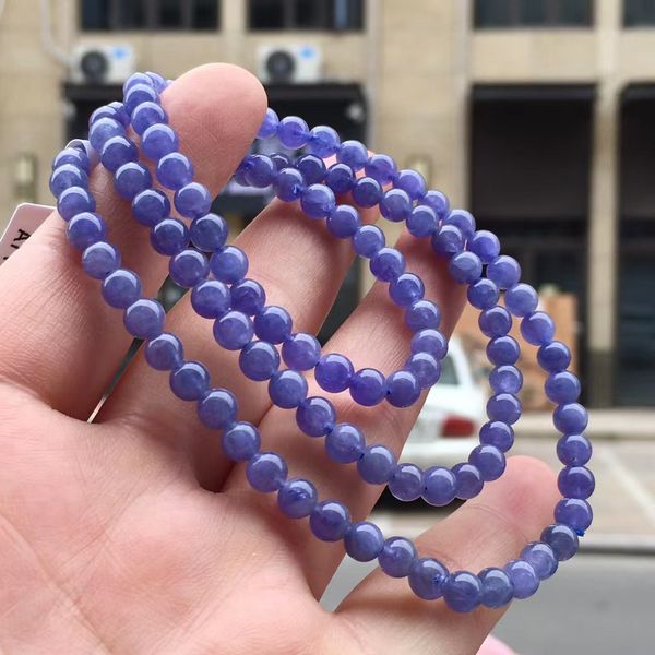 

natural blue tanzania tanzanite clear round beads 3 laps bracelet necklace 5.3mm fashion healing genuine aaaaa, Silver