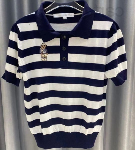 

women's knits & tees designer straight 2022 summer new casual temperament knitted polo stripe short sleeve women opof, White