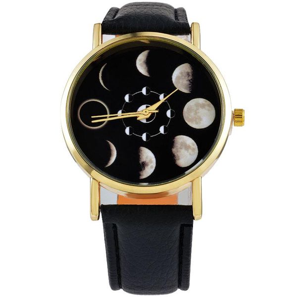 

wristwatches women's fashion brand watches moonphase space astronomy quartz casual leather watch, Slivery;brown