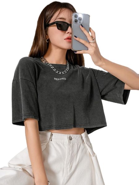 

dazy letter graphic drop shoulder crop tee j1ci#, White