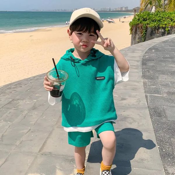 

children's clothing sets kids boys girls clothes short sleeve hooded shirtpant kids 2pcs suit cotton summer baby outfit 220524, White