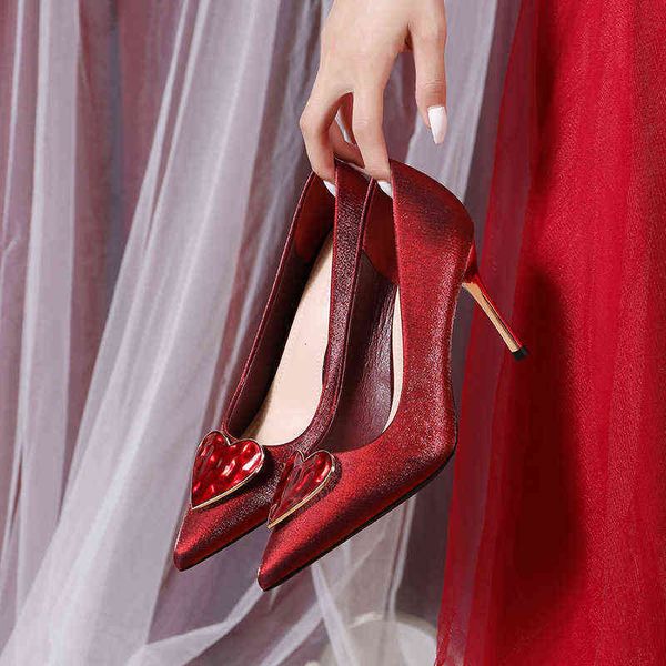 

size high heel's thin heels 2022 red wedding bridal fashion banquet women's large shoes, Black