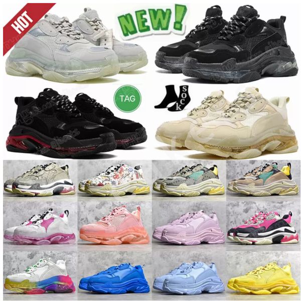 

2022 triple s 17fw men women designer casual shoes platform sneakers black white grey red pink blue green light tan trainers sports jogging