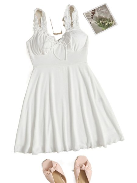 

frill trim bow front cami dress k0ih#, Black;gray