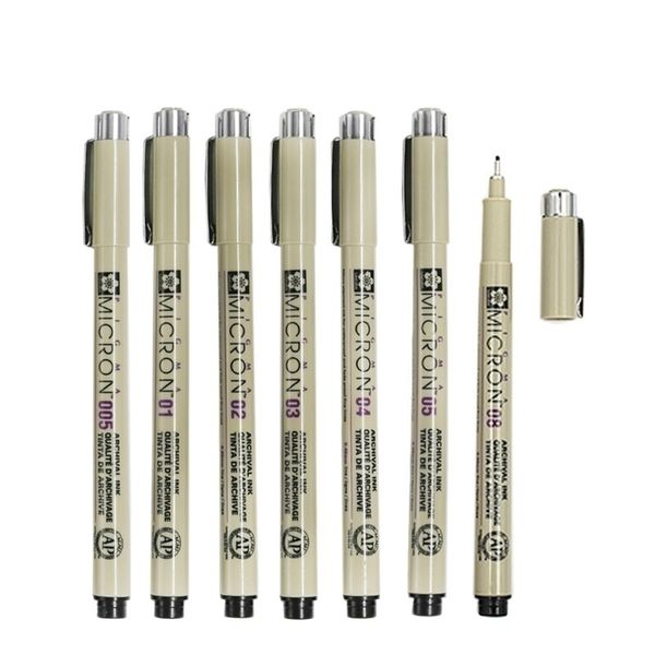 7 PCSLOT Sakura Pigma Micron Needle para desenho desenho de desenho animado Arquivo de tinta Gel Pen Stationery Animation Arte Supplies A6922 201116