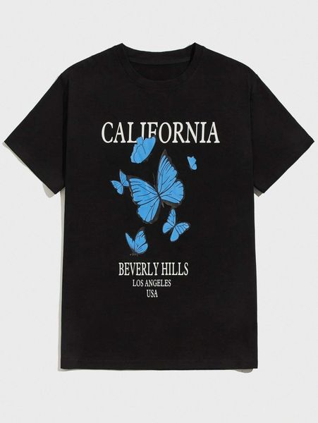 

romwe guys butterfly graphic tee a54n#, White;black