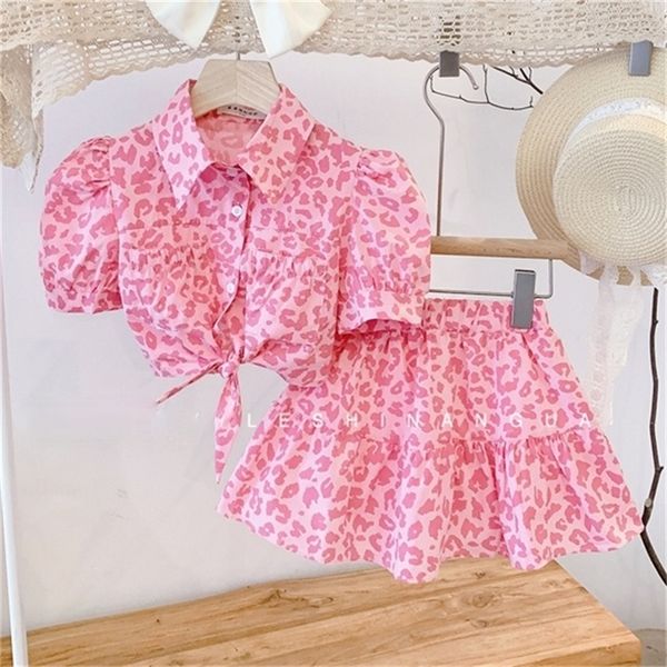 

girls clothes set pink color leopard toddler girl clothing sets brand kids girl clothing sets blouse and skirt 220425, White