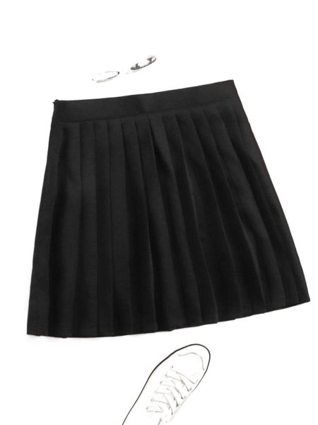 

solid p.leated hem s.kirt 70gc#, Black