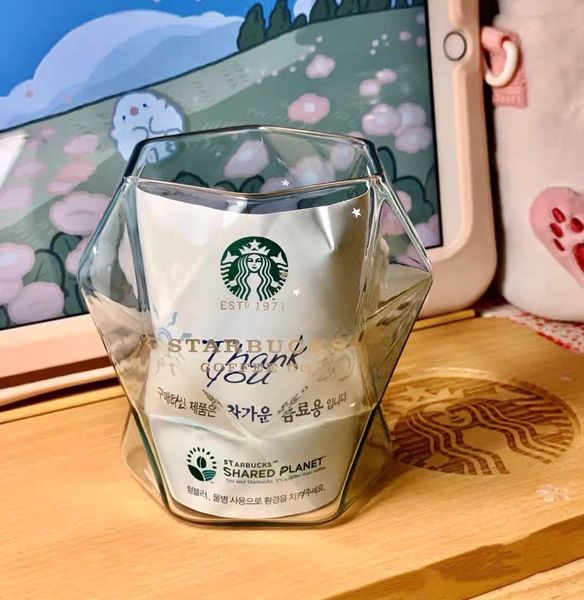 

the latest 12oz starbucks glass mug, blue geometric starbucks coffee cup, supports customized logo
