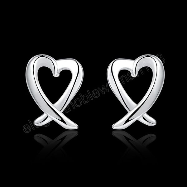 

charm 925 silver color stud earring fashion creative heart earrings for women birthday gifts classic jewelry, Golden;silver
