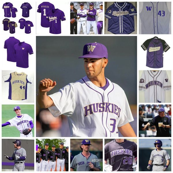 

ncaa washington huskies stitched baseball jersey 3 jake leitgeb 22 jarred mazzaferro 24 kyle fossum 21 nick hovland 11 christian dicochea 7, Black
