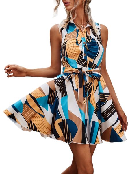 

striped button front belted shirt dress p1b7#, Black;gray