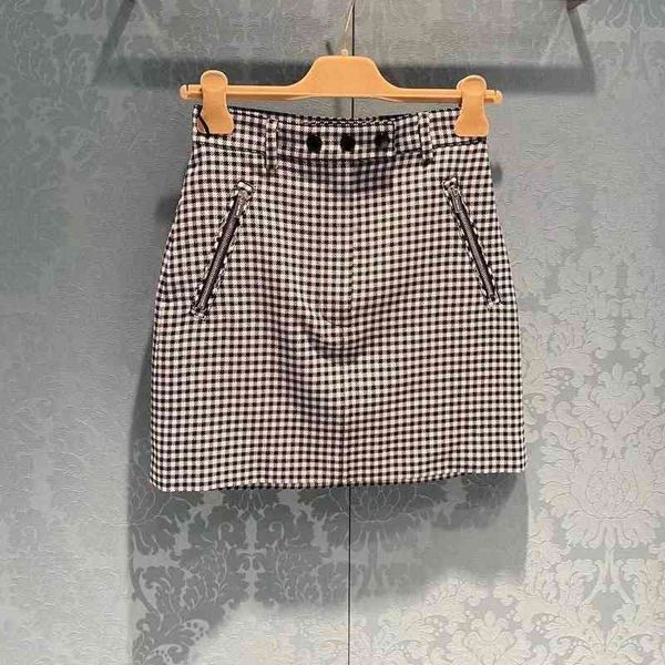 

plaid skirt zip pocket star style versatile hip wrap skirt summer new short, Black