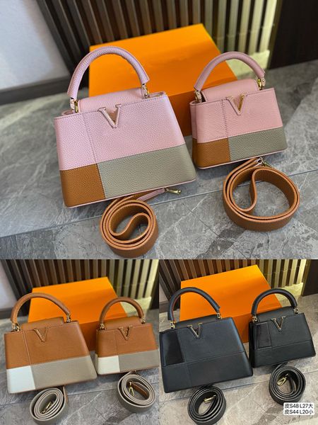

luxury classic colorblock lychee tote bag shoulder crossbody postman wallet genuine leather women fashion l 27cm s 20cm