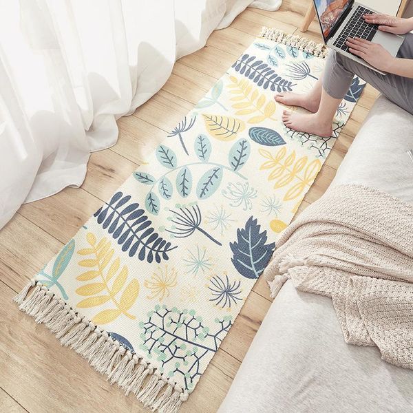 Tapetes de banho estilo étnico algodão e linho de linho sofá carpet de cama de cama de cabeceira longa tatami tapete de banheiro