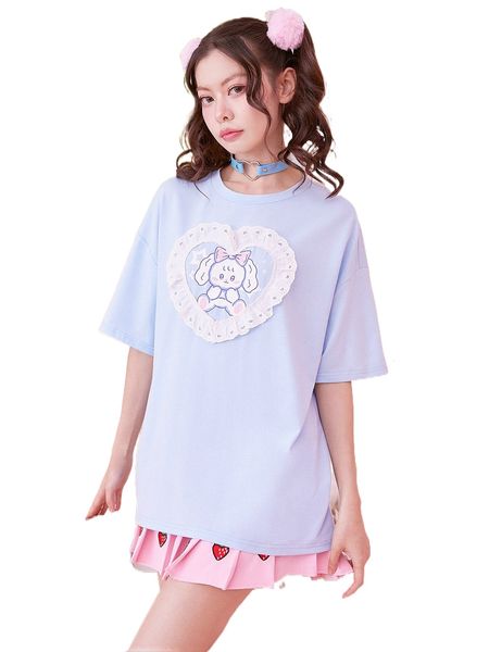 

kawaii cartoon graphic heart patched tee w1ey#, White