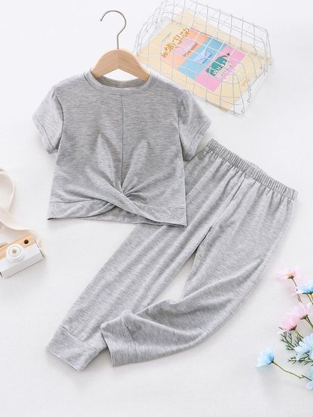 

toddler girls twist front tee & sweatpants she, White