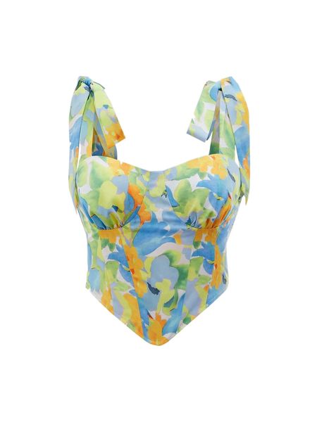 

mod floral print knotted shoulder ruffle hem k2ff#, White
