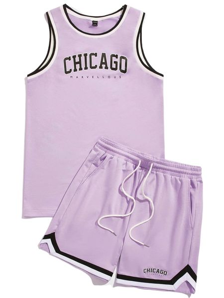 

men letter graphic tank and track shorts set p4sc#, Gray