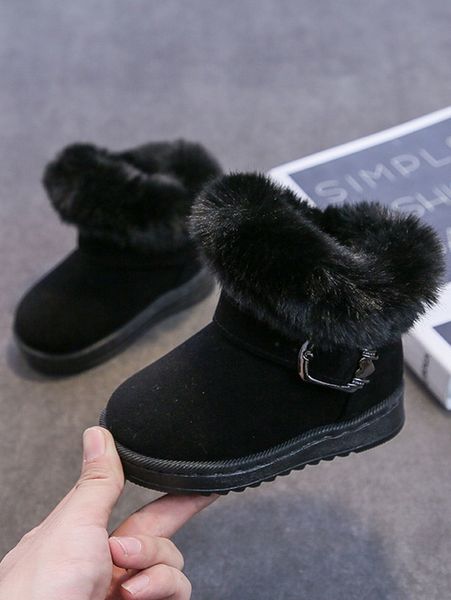 

girls buckle decor snow boots she, Black;grey