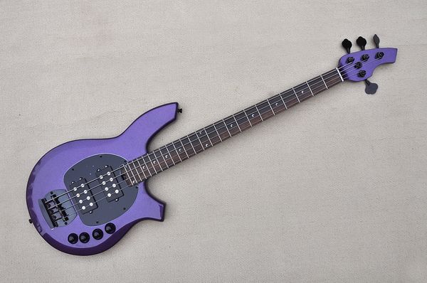 Factory Personal Metal Purple Electric Guitar com 4 cordas 24 trastes circuito ativo hardwares preto