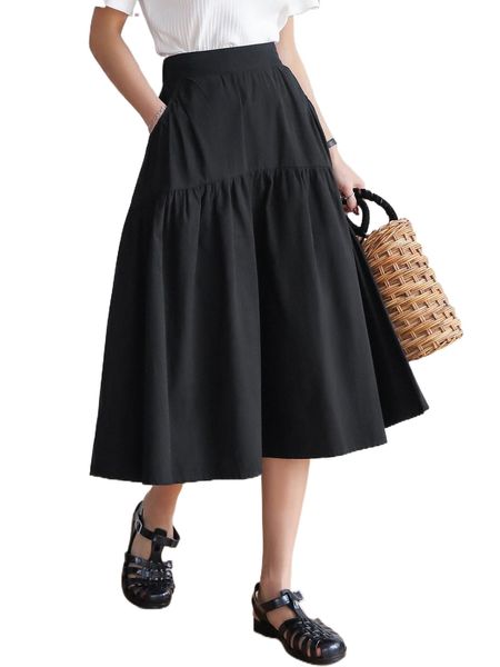 

dazy slant pocket flared skirt j4x0#, Black