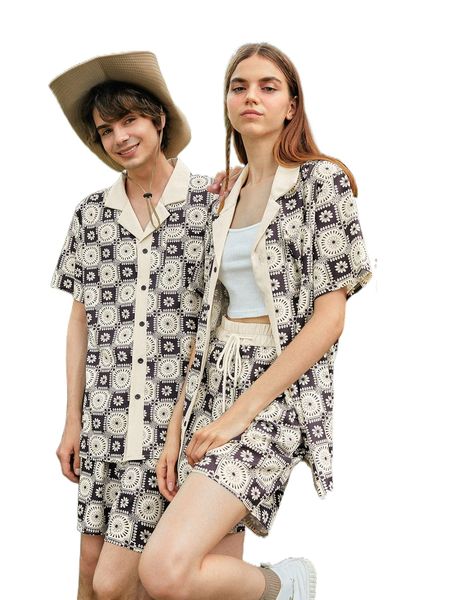 

romwe 1pc floral print shirt & 1pc shorts c3lm#, Gray