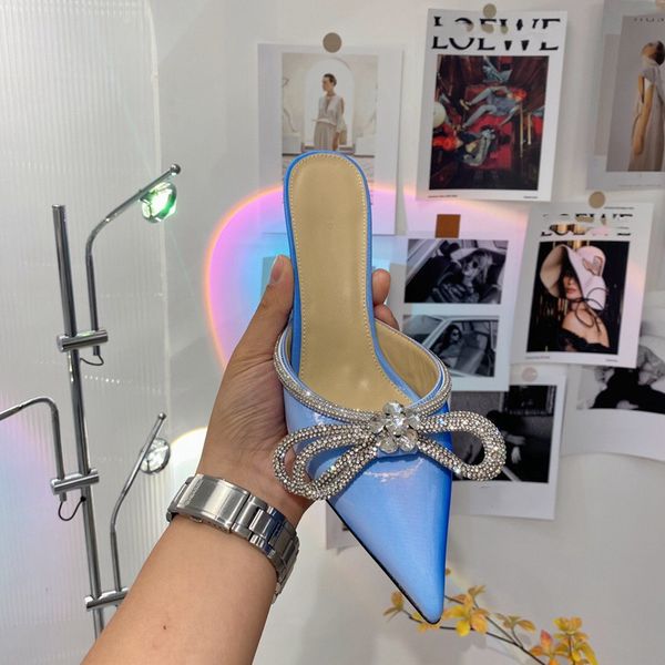Sandali con tacco alto da donna Scarpe eleganti Pantofola da festa in trapano trasparente con tacco alto con strass impreziositi in cristallo