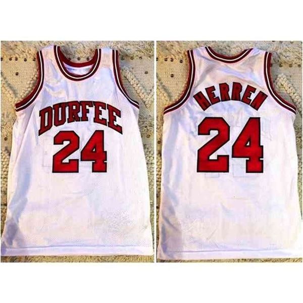 Nikivip Throwback 1990-1994 B.M.C. Durfee Basketball Jersey High School White #24 Chris Herren Jerseys Mens Costumado Made Size S-5xl