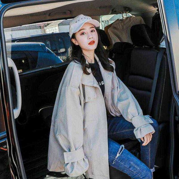 

women's trench coats coat spring and autumn 2021 dent stand-up collar is a stylish wild loose short tooling jacket w aist t220810, Tan;black