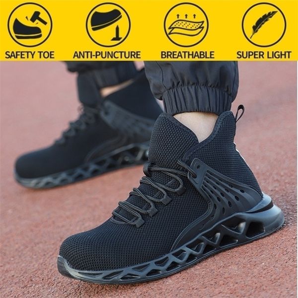 Sapatos de segurança de homens com dedo do pé de metal botas de trabalho indestrutíveis de aço tênis respiráveis ​​à prova d'água 220728