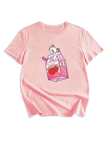 

romwe x milky michi cartoon graphic tee r31h#, White