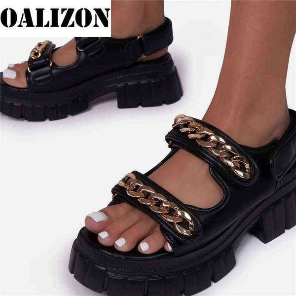 

slipper women chain open toe sandal shoe summer 2022 lady flat platform mid heel flange bottom casual gladiator 220622, Black