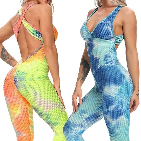 

fashion women sport suit open back yoga set fitness jumpsuit womens tracksuit tummy control gym pants sportswear 220317, Gray