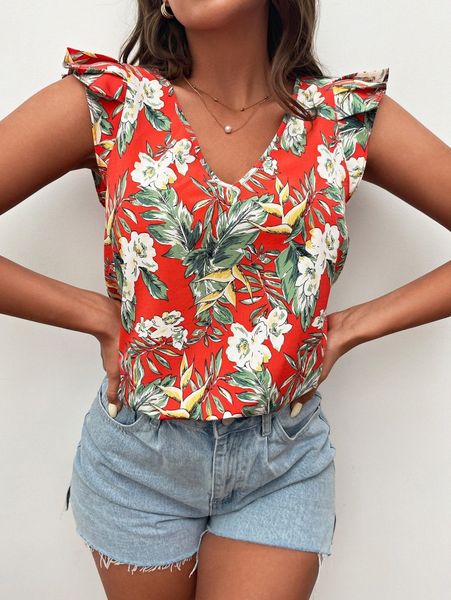 

tropical butterfly sleeve blouse v98r#, White