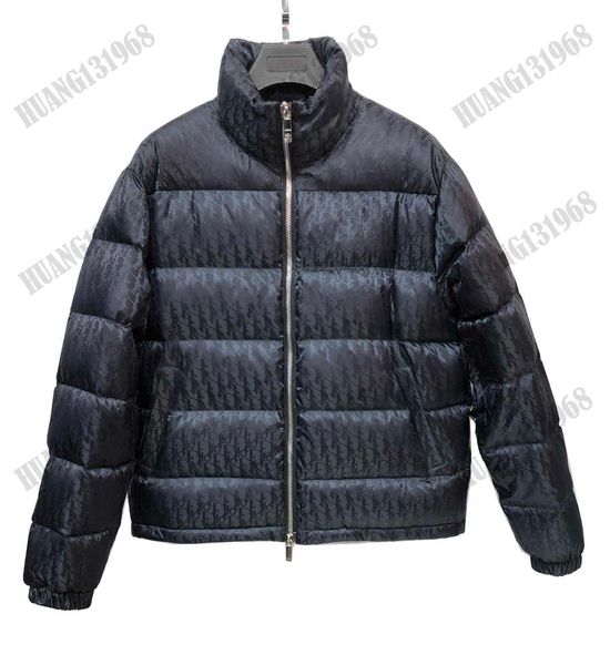 

men's down jacket oblique print puffer jackets technical embroidery with double zipper structure left sleeve letter embroidery, Black