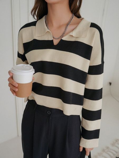 

dazy striped pattern drop shoulder sweater y8w7#, White;black