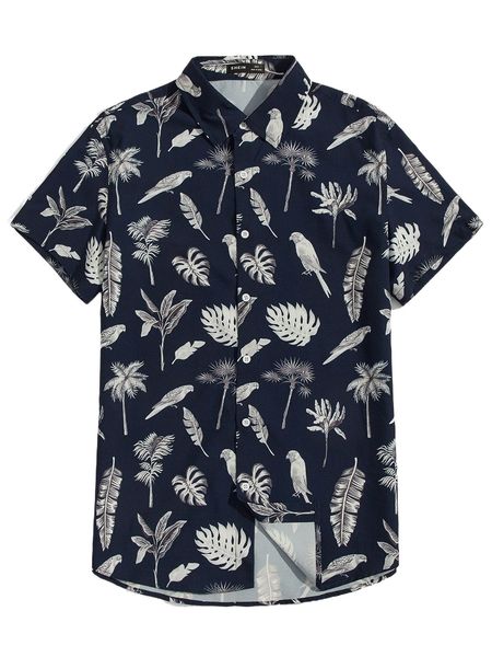 

men bird & tropical print shirt 50bz#, White;black