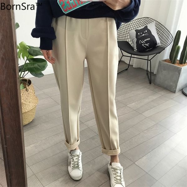 

bornsra winter thicken women pencil pants plus size wool female spring high waist loose trousers s good fabric 220325, Black;white