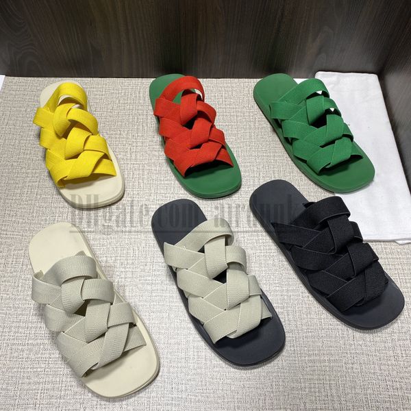 

summer designer intreccio woven slippers fashion elastic open-toe plat sandals flat non-slip luxury soft comfort two wear roman flip-flops 2, Black