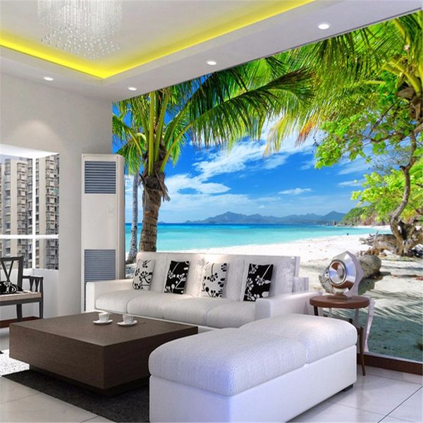 Большие 3d обои пейзаж пляж обои для телевизора фон стен бумаги гостиная обои для стен