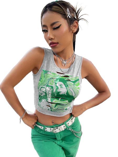 

figure graphic crop tank 74fi#, White