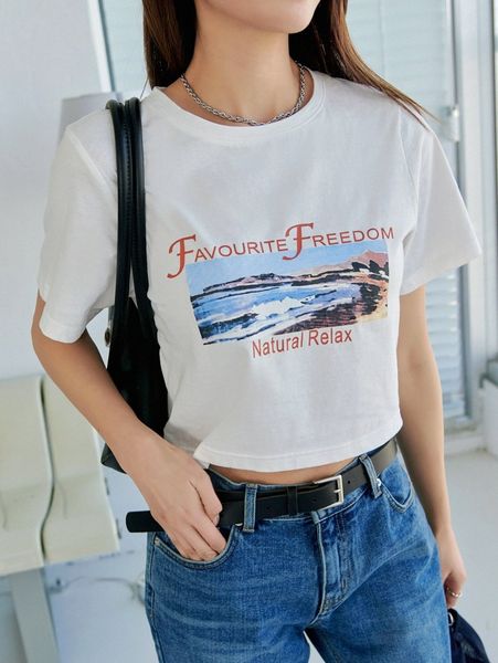 

dazy slogan graphic crop t-shirt a7ae#, White