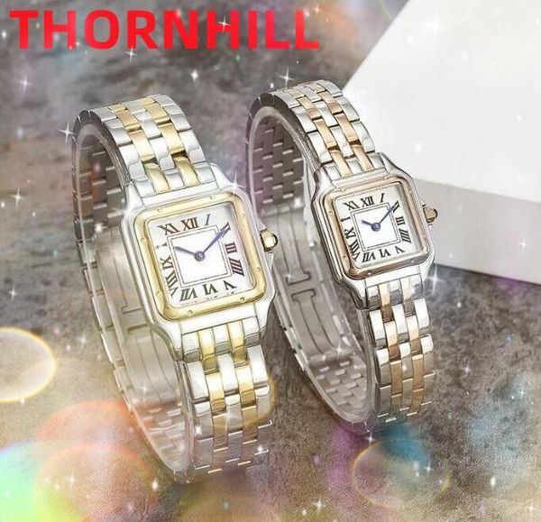 Top Model Square Diamonds Ring Lady Watches 27 мм и 22 мм 316L из нержавеющей стали женщины импортировали кварцевое движение розовое золото римское номер на циферблате хороший стол для часов подарки
